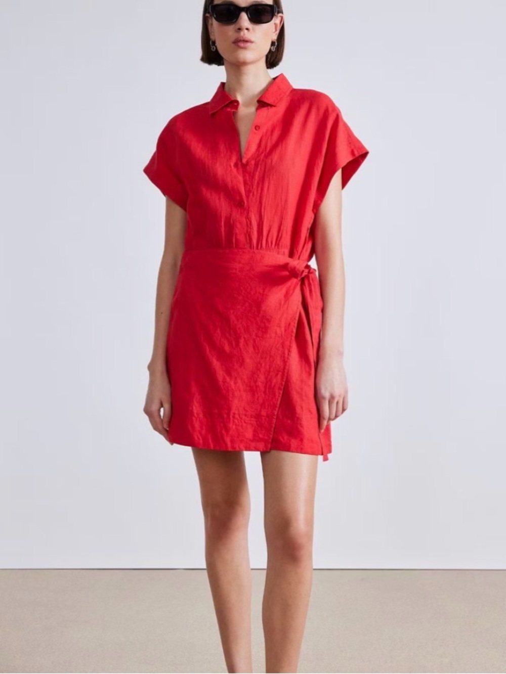 Apiece Apart Red Short Sleeve Wrap Mini Dress